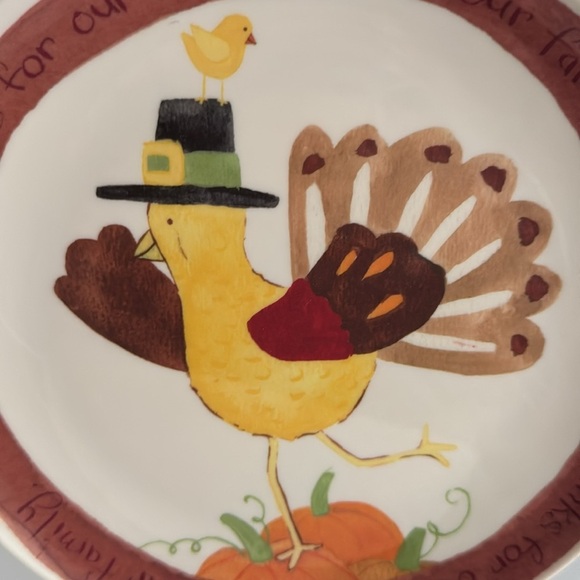 Pottery Barn Kids Festive Turkey Plate with Brown and Yellow Accents - Picture 5 of 5